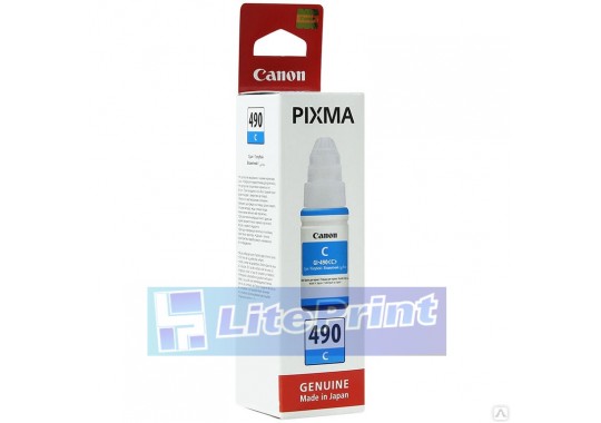 Чернила Canon GI-490C PIXMA G1400/2400/3400, 70мл (О) голубые 0664C001